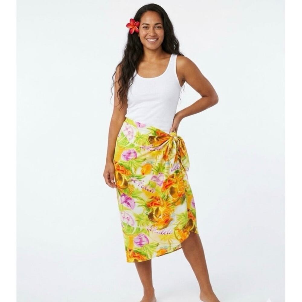 JAMS WORLD Women's L Wrap Maxi Skirt Hawaiian Ukulele Copyright Pattern Yellow
